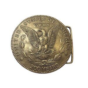 Vtg Belt Buckle United State Of America 200 Years Solid Brass 1970s USA Made